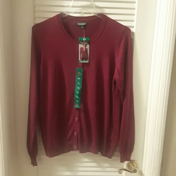 Nicole Miller Original Womens Size XL Wine Color Sparkle Button Up L/S Knit Top - Picture 10 of 11